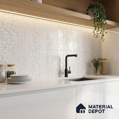Subway Wall & Floor Handmade Tile TL 05862 C Paisley Swirls Pearl Paisley 297 mm x 72 mm Vitrified - 9 mm | 4 Random Patterns | Suitable For Kitchen, Accent/Feature Wall, Bathroom