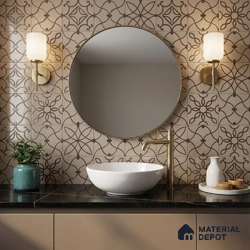 Metallic Wall Handmade Tile TL 05864 B Petal Star Bronze Scroll 96 mm x 96 mm Vitrified - 9 mm | 4 Random Patterns | Suitable For Kitchen, Accent/Feature Wall, Bathroom