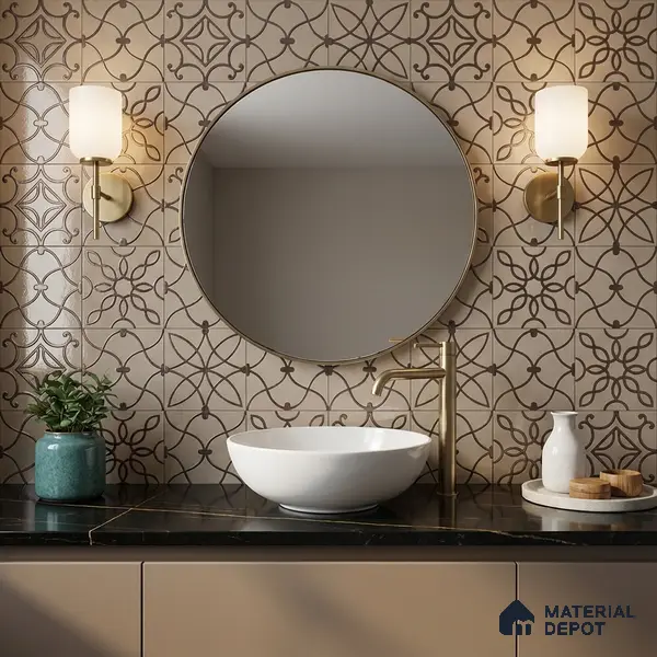 Metallic Wall Handmade Tile TL 05864 D Oval Grid Bronze Scroll 96 mm x 96 mm Vitrified - 9 mm | 4 Random Patterns | Suitable For Living Room, Bedroom, Kitchen