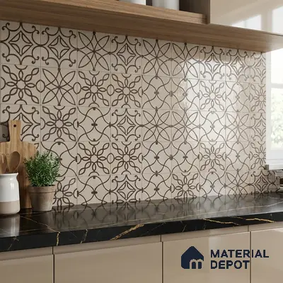 Metallic Wall Handmade Tile TL 05864 D Oval Grid Bronze Scroll 96 mm x 96 mm Vitrified - 9 mm | 4 Random Patterns | Suitable For Living Room, Bedroom, Kitchen