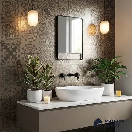 Metallic Wall Handmade Tile TL 05866 K Circle Web Antique Charm 148 mm x 148 mm Vitrified - 9 mm | 6 Random Patterns | Suitable For Living Room, Bedroom, Kitchen