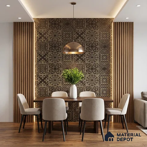 Metallic Wall Handmade Tile TL 05866 G Floral Frame Antique Charm 148 mm x 148 mm Vitrified - 9 mm | 6 Random Patterns | Suitable For Living Room, Bedroom, Kitchen