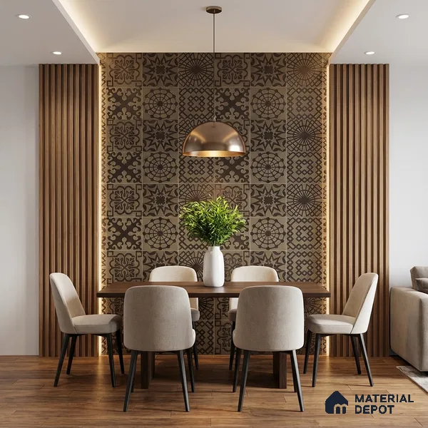Metallic Wall Handmade Tile TL 05866 H Floral Burst Antique Charm 148 mm x 148 mm Vitrified - 9 mm | 6 Random Patterns | Suitable For Kitchen, Accent/Feature Wall, Bathroom