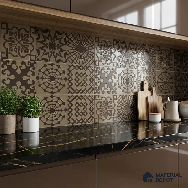 Metallic Wall Handmade Tile TL 05866 H Floral Burst Antique Charm 148 mm x 148 mm Vitrified - 9 mm | 6 Random Patterns | Suitable For Kitchen, Accent/Feature Wall, Bathroom