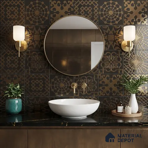 Metallic Wall Handmade Tile TL 05866 F Lattice Squares Bronze Charm 148 mm x 148 mm Vitrified - 9 mm | 6 Random Patterns | Suitable For Living Room, Bedroom, Kitchen