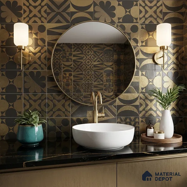 Metallic Wall Handmade Tile TL 05867 H Cross Align Opulent Metal 96 mm x 96 mm Vitrified - 9 mm | 8 Random Patterns | Suitable For Living Room, Bedroom, Kitchen