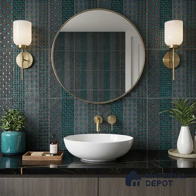Metallic Wall Handmade Tile TL 05869 D Pattern 4 Turquoise Luxe 297 mm x 72 mm Vitrified - 9 mm | 4 Random Patterns | Suitable For Living Room, Bedroom, Kitchen
