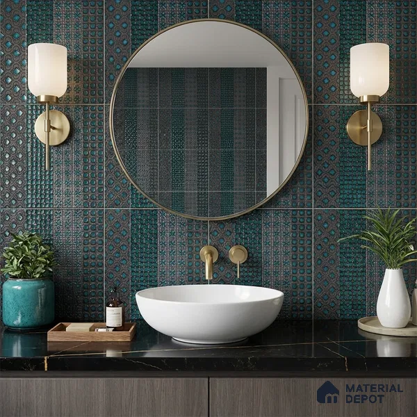Metallic Wall Handmade Tile TL 05869 D Pattern 4 Turquoise Luxe 297 mm x 72 mm Vitrified - 9 mm | 4 Random Patterns | Suitable For Living Room, Bedroom, Kitchen