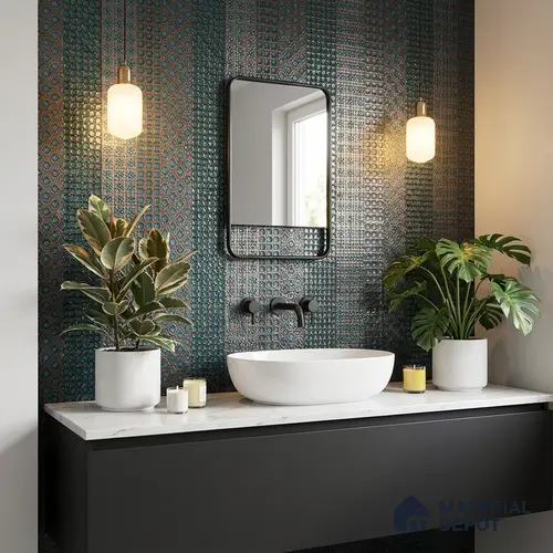 Metallic Wall Handmade Tile TL 05869 Pattern 1 Turquoise Luxe 297 mm x 72 mm Vitrified - 9 mm | 4 Random Patterns | Suitable For Living Room, Bedroom, Kitchen