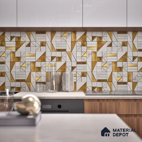 Metallic Wall Tile TL 05896 Arte 98 mm x 98 mm Vitrified - 9 mm | Precious Metal | Suitable For Dry Area, Living Room, Bedroom | Random Design