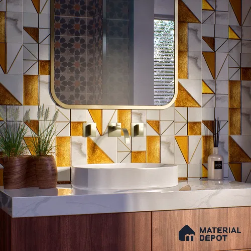 Metallic Wall Tile TL 05896 Arte 98 mm x 98 mm Vitrified - 9 mm | Precious Metal | Suitable For Dry Area, Living Room, Bedroom | Random Design