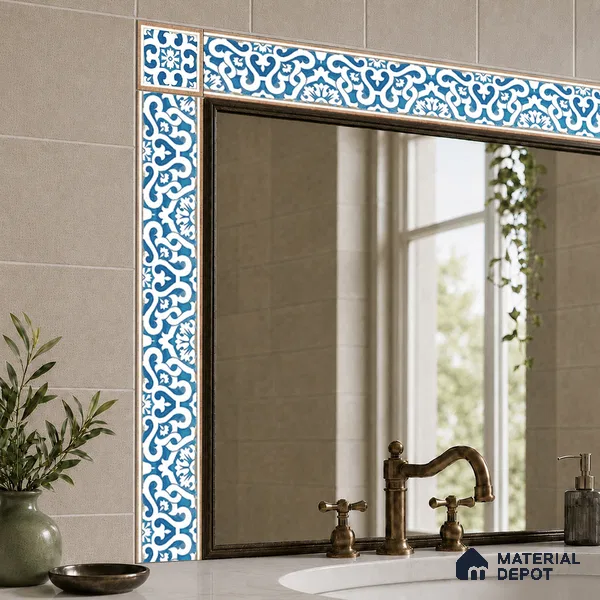 Moroccan Tile Border TL 05910 B Spatial Accent Series 2 x 2 inch Vitrified Matte Finish Center Tile - 9 mm | Suitable for Decorative Highlighter Border