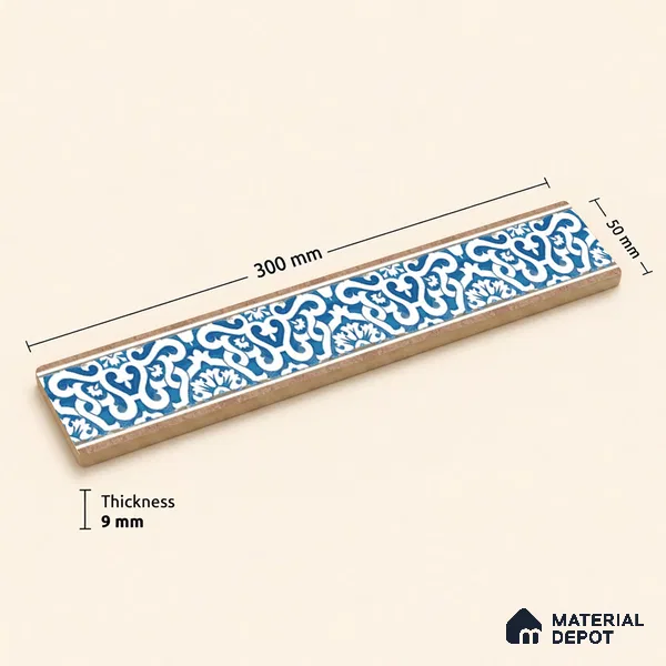 Moroccan Tile Border TL 05910 Spatial Accent Series 1 ft x 2 inch Vitrified Matte Finish Tile Border - 9 mm | Suitable for Decorative Highlighter Border