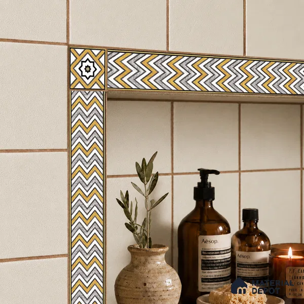 Moroccan Tile Border TL 05912 Spatial Accent Series 1 ft x 2 inch Vitrified Matte Finish Tile Border - 9 mm | Suitable for Decorative Highlighter Border