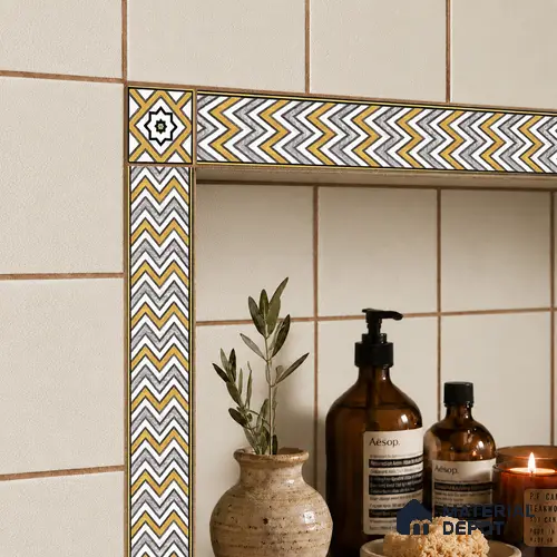 Moroccan Tile Border TL 05912 Spatial Accent Series 1 ft x 2 inch Vitrified Matte Finish Tile Border - 9 mm | Suitable for Decorative Highlighter Border