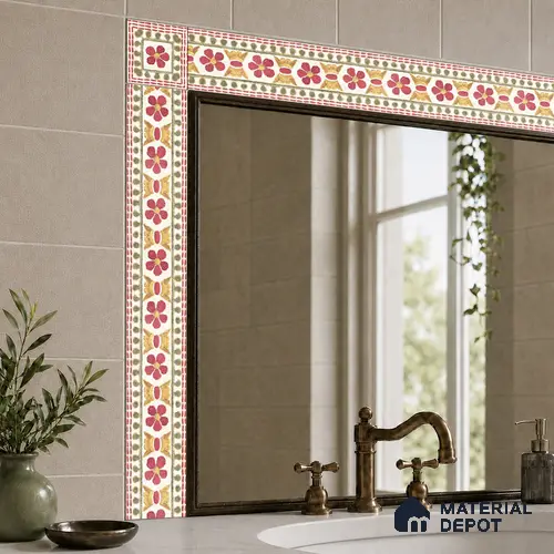 Floral Tile Border TL 05913 B Spatial Accent Series 2 x 2 inch Vitrified Matte Finish Center Tile - 9 mm | Suitable for Decorative Highlighter Border