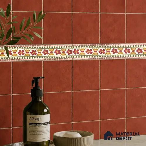 Floral Tile Border TL 05913 Spatial Accent Series 1 ft x 2 inch Vitrified Matte Finish Tile Border - 9 mm | Suitable for Decorative Highlighter Border