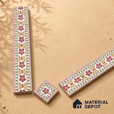 Floral Tile Border TL 05913 Spatial Accent Series 1 ft x 2 inch Vitrified Matte Finish Tile Border - 9 mm | Suitable for Decorative Highlighter Border