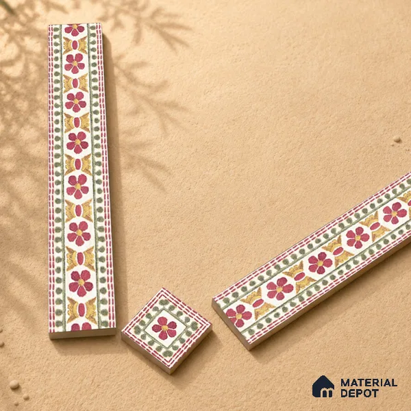 Floral Tile Border TL 05913 Spatial Accent Series 1 ft x 2 inch Vitrified Matte Finish Tile Border - 9 mm | Suitable for Decorative Highlighter Border