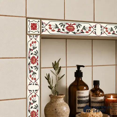 Floral Tile Border TL 05914 Spatial Accent Series 1 ft x 2 inch Vitrified Matte Finish Tile Border - 9 mm | Suitable for Decorative Highlighter Border