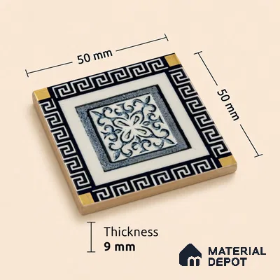 Moroccan Tile Border TL 05916 B Spatial Accent Series 2 x 2 inch Vitrified Matte Finish Center Tile - 9 mm | Suitable for Decorative Highlighter Border