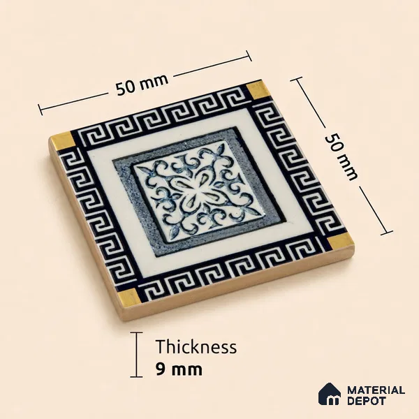 Moroccan Tile Border TL 05916 B Spatial Accent Series 2 x 2 inch Vitrified Matte Finish Center Tile - 9 mm | Suitable for Decorative Highlighter Border