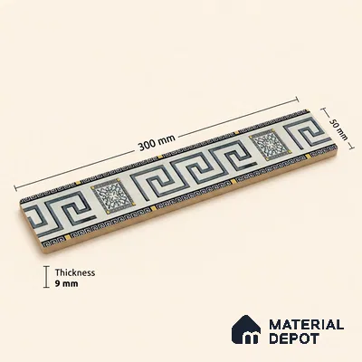 Moroccan Tile Border TL 05916 Spatial Accent Series 1 ft x 2 inch Vitrified Matte Finish Tile Border - 9 mm | Suitable for Decorative Highlighter Border