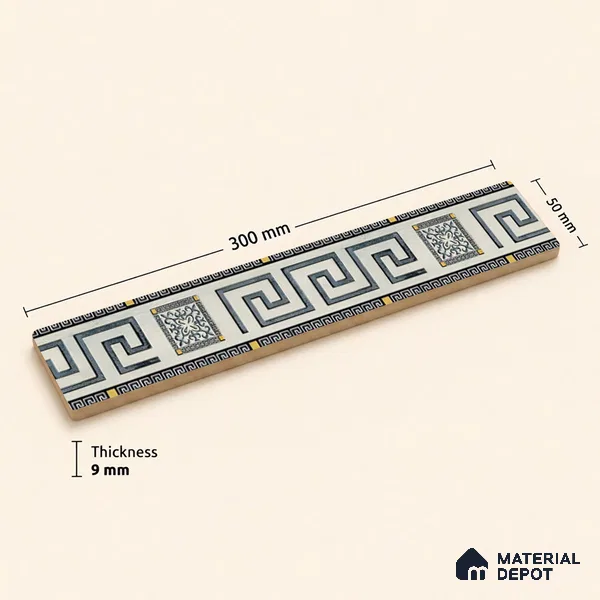 Moroccan Tile Border TL 05916 Spatial Accent Series 1 ft x 2 inch Vitrified Matte Finish Tile Border - 9 mm | Suitable for Decorative Highlighter Border