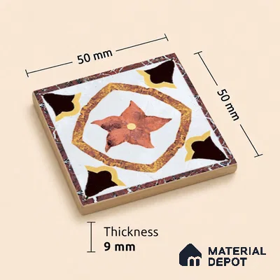 Patterned Tile Border TL 05917 B Spatial Accent Series 2 x 2 inch Vitrified Matte Finish Center Tile - 9 mm | Suitable for Decorative Highlighter Border
