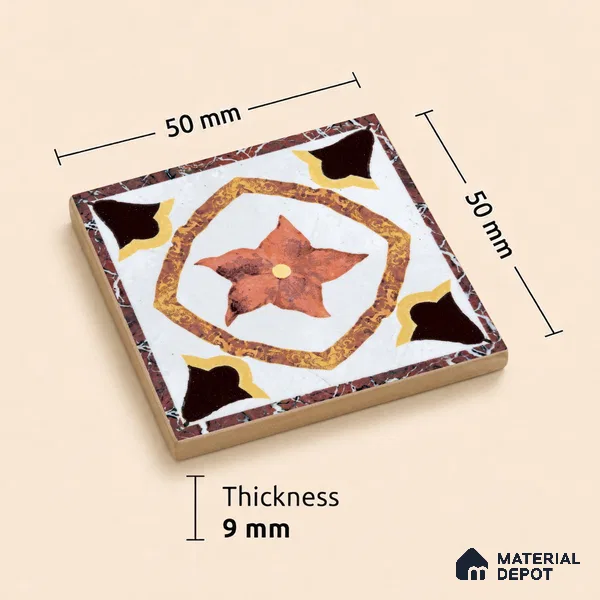 Patterned Tile Border TL 05917 B Spatial Accent Series 2 x 2 inch Vitrified Matte Finish Center Tile - 9 mm | Suitable for Decorative Highlighter Border