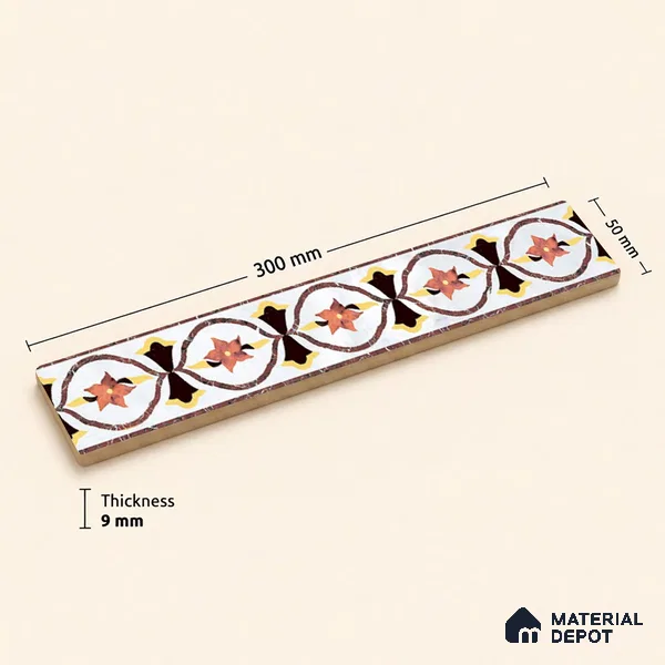 Patterned Tile Border TL 05917 Spatial Accent Series 1 ft x 2 inch Vitrified Matte Finish Tile Border - 9 mm | Suitable for Decorative Highlighter Border