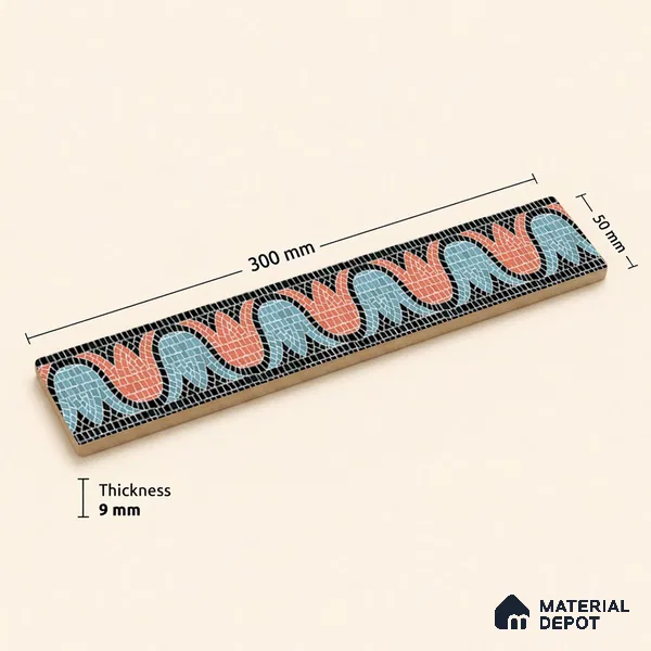 Moroccan Tile Border TL 05918 Spatial Accent Series 1 ft x 2 inch Vitrified Matte Finish Tile Border - 9 mm | Suitable for Decorative Highlighter Border