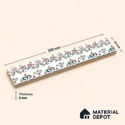 Floral Tile Border TL 05919 Spatial Accent Series 1 ft x 2 inch Vitrified Matte Finish Tile Border - 9 mm | Suitable for Decorative Highlighter Border