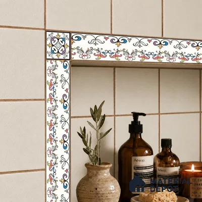 Floral Tile Border TL 05919 Spatial Accent Series 1 ft x 2 inch Vitrified Matte Finish Tile Border - 9 mm | Suitable for Decorative Highlighter Border