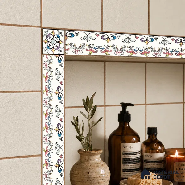 Floral Tile Border TL 05919 Spatial Accent Series 1 ft x 2 inch Vitrified Matte Finish Tile Border - 9 mm | Suitable for Decorative Highlighter Border