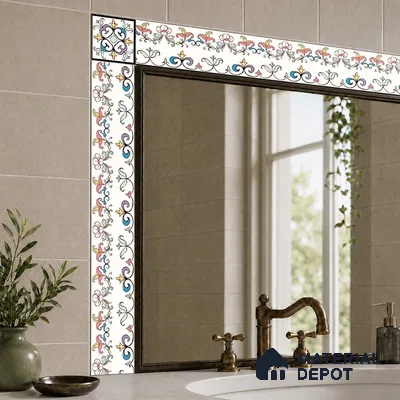 Floral Tile Border TL 05919 Spatial Accent Series 1 ft x 2 inch Vitrified Matte Finish Tile Border - 9 mm | Suitable for Decorative Highlighter Border