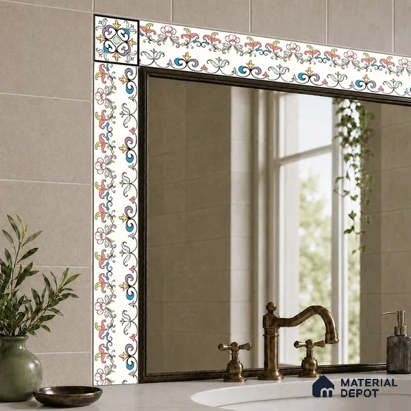 Floral Tile Border TL 05919 Spatial Accent Series 1 ft x 2 inch Vitrified Matte Finish Tile Border - 9 mm | Suitable for Decorative Highlighter Border