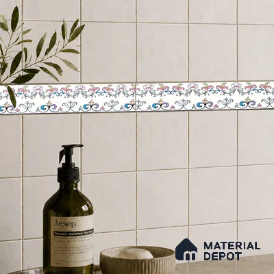 Floral Tile Border TL 05919 Spatial Accent Series 1 ft x 2 inch Vitrified Matte Finish Tile Border - 9 mm | Suitable for Decorative Highlighter Border
