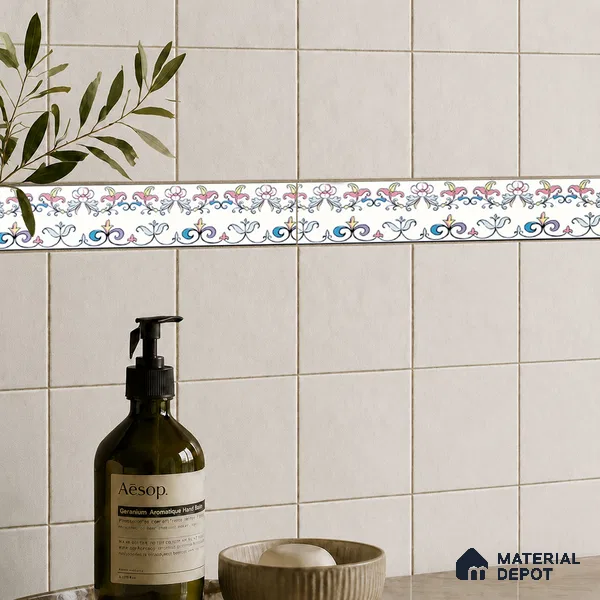 Floral Tile Border TL 05919 Spatial Accent Series 1 ft x 2 inch Vitrified Matte Finish Tile Border - 9 mm | Suitable for Decorative Highlighter Border