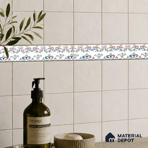 Floral Tile Border TL 05919 Spatial Accent Series 1 ft x 2 inch Vitrified Matte Finish Tile Border - 9 mm | Suitable for Decorative Highlighter Border
