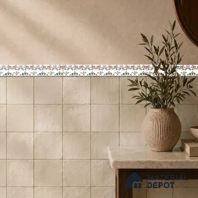 Floral Tile Border TL 05919 Spatial Accent Series 1 ft x 2 inch Vitrified Matte Finish Tile Border - 9 mm | Suitable for Decorative Highlighter Border