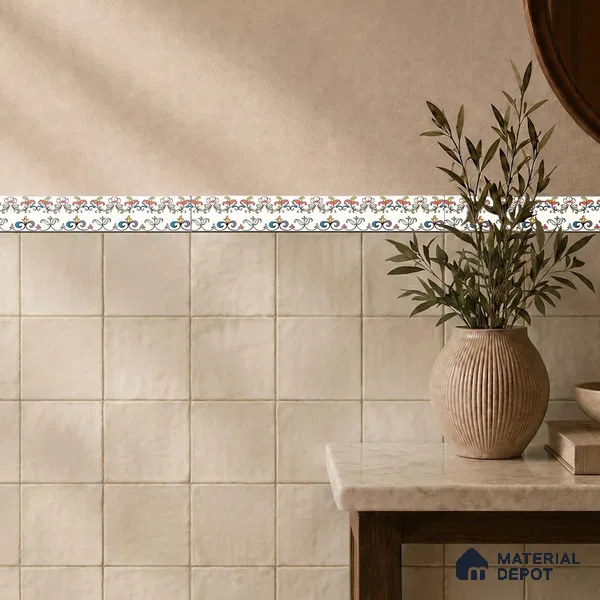 Floral Tile Border TL 05919 Spatial Accent Series 1 ft x 2 inch Vitrified Matte Finish Tile Border - 9 mm | Suitable for Decorative Highlighter Border