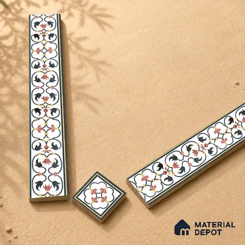 Floral Tile Border TL 05920 B Spatial Accent Series 2 x 2 inch Vitrified Matte Finish Center Tile - 9 mm | Suitable for Decorative Highlighter Border