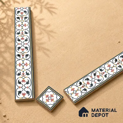 Floral Tile Border TL 05920 Spatial Accent Series 1 ft x 2 inch Vitrified Matte Finish Tile Border - 9 mm | Suitable for Decorative Highlighter Border
