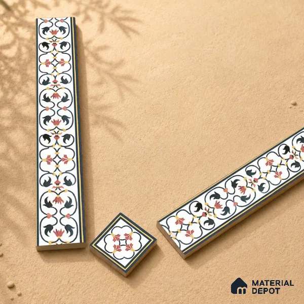 Floral Tile Border TL 05920 Spatial Accent Series 1 ft x 2 inch Vitrified Matte Finish Tile Border - 9 mm | Suitable for Decorative Highlighter Border
