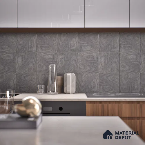 Subway Wall & Floor Tile TL 05921 Wave Line Wave Gray 148 mm x 148 mm Vitrified - 9 mm | Random Mix Patterns | Suitable For Kitchen, Accent/Feature Wall, Bathroom