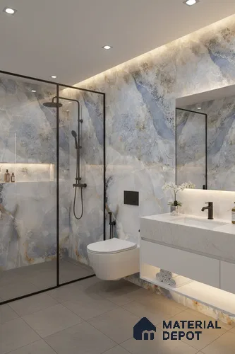 Budget Friendly Marble Wall & Floor Tile Value for Money TL 05938 B Terravia Azulora Onyx 4 ft x 2 ft - Vitrified  Glossy Finish - 8.5 mm | 3 Random Designs | Suitable for Living Room, Bedroom & Bathroom