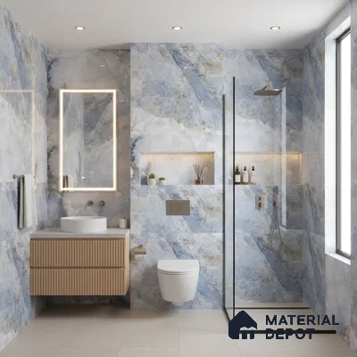 Budget Friendly Marble Wall & Floor Tile Value for Money TL 05938 B Terravia Azulora Onyx 4 ft x 2 ft - Vitrified  Glossy Finish - 8.5 mm | 3 Random Designs | Suitable for Living Room, Bedroom & Bathroom