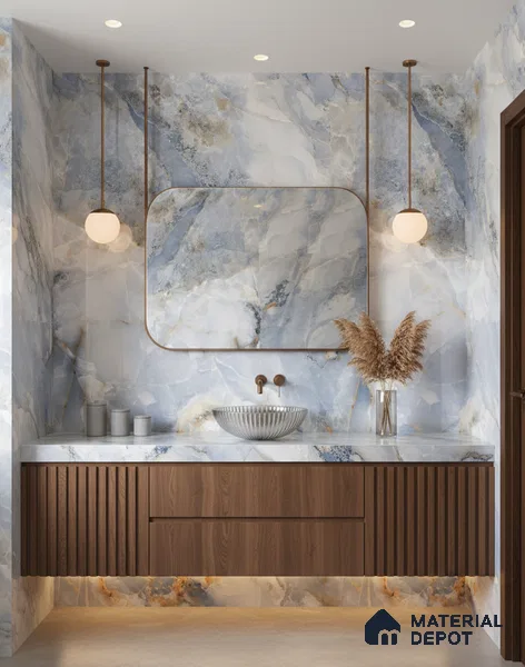 Budget Friendly Marble Wall & Floor Tile Value for Money TL 05938 B Terravia Azulora Onyx 4 ft x 2 ft - Vitrified  Glossy Finish - 8.5 mm | 3 Random Designs | Suitable for Living Room, Bedroom & Bathroom
