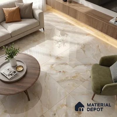 Budget Friendly Marble Endless Onyx Wall & Floor Value For Money Tile TL 05938 Ivory Pearl 4 ft x 2 ft Glossy Finish Vitrified Tile - 8.5 mm | 7 Random Designs | Suitable For Living Room, Bedroom, Dining